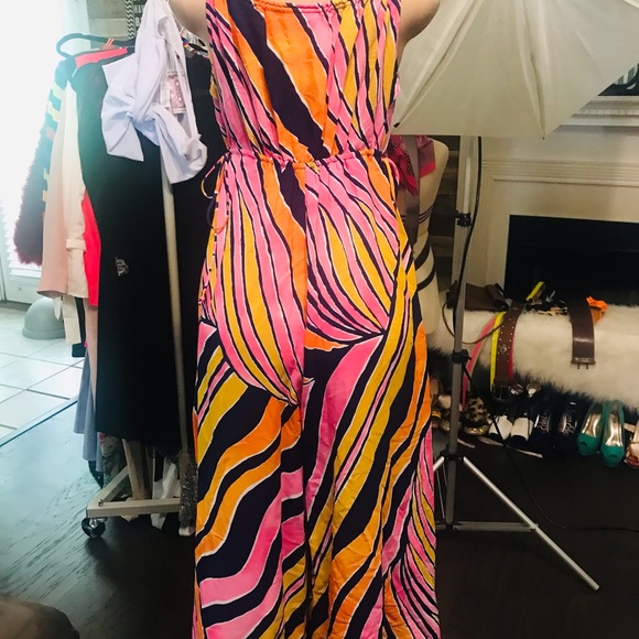 ANTHROPOLOGIE / Maeve finley pink yellow jumpsuit - Picture 4 of 6